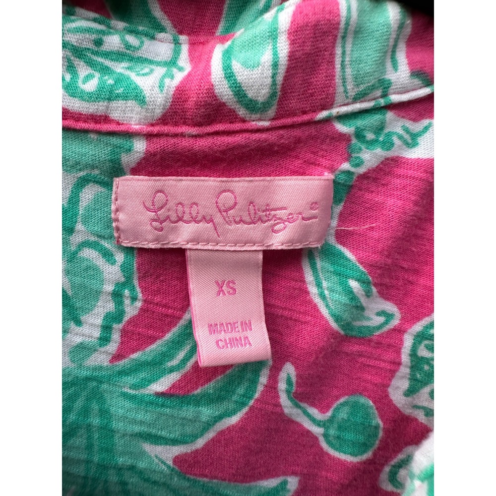 Lilly Pulitzer Trophy Polo Tropical Pineapple Slub Cotton Shirt Women XS - Picture 5 of 7